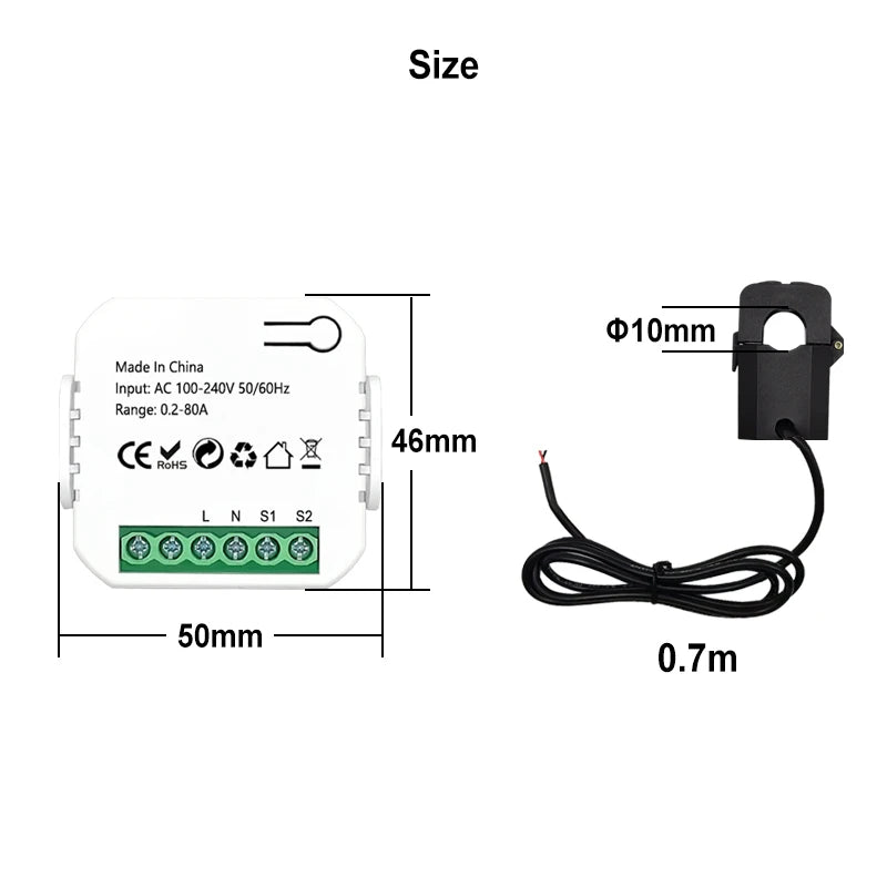 “ZigBee Smart Energy Monitor 80A – Power Meter with CT Clamp Sensor for Tuya Smart Life App”
