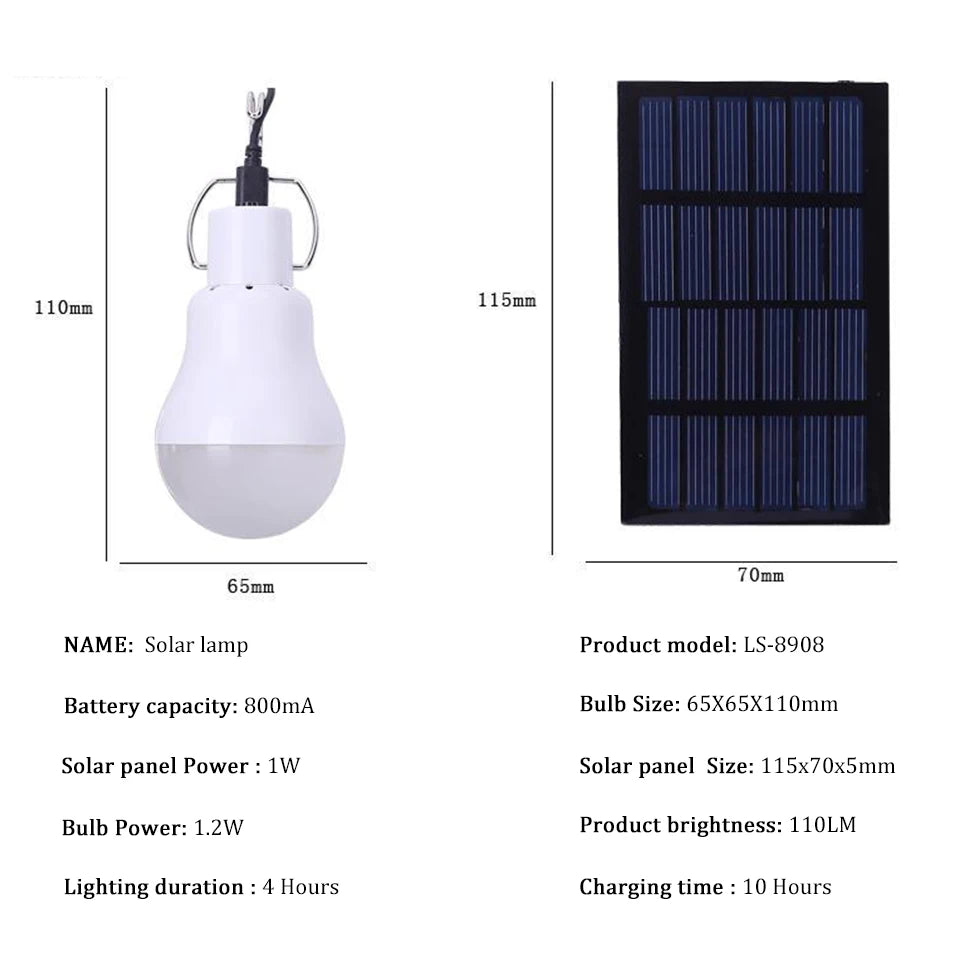 Portable Solar Powered LED Bulb – 6000K Rechargeable Light with Battery for Camping, Emergencies & Outdoor Use