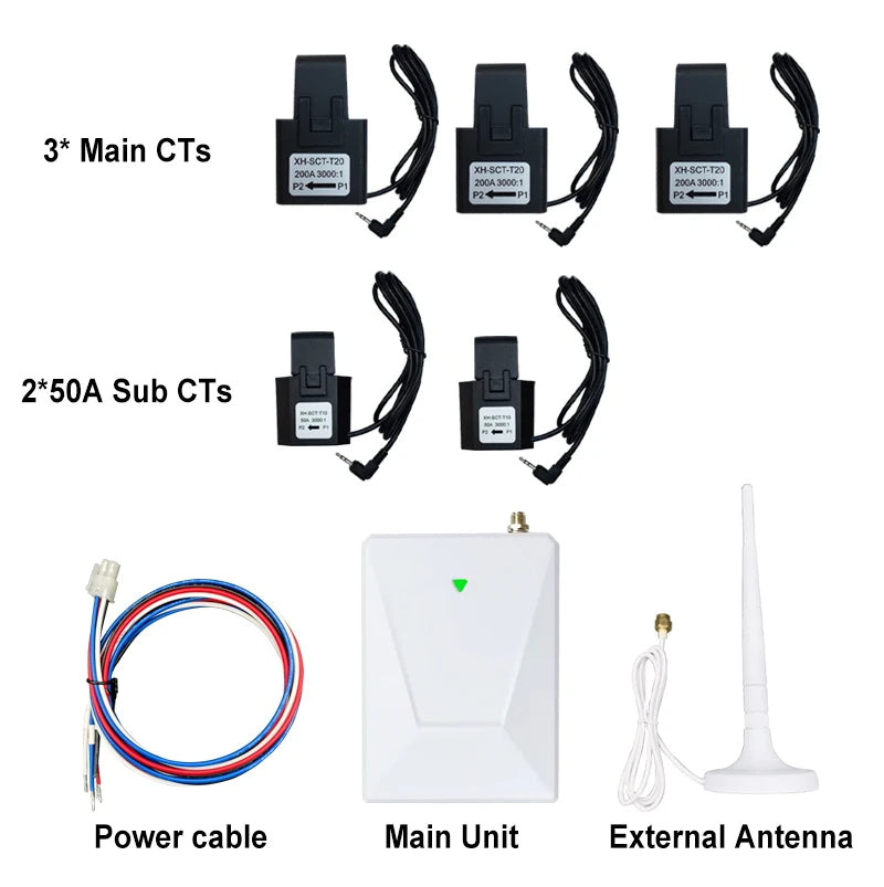 “Tuya WiFi 3-Phase Smart Energy Meter – Bidirectional Power Monitor with 5 CT Clamps (3×200A + 2×50A) for Solar PV Systems”