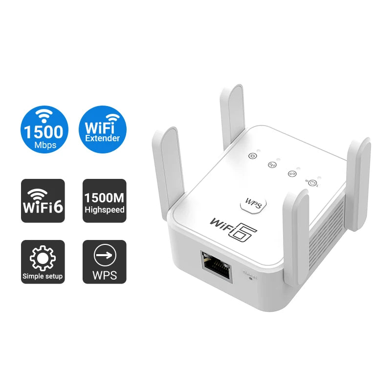 WiFi 6 Repeater AX1800 – Dual Band 2.4GHz & 5GHz Signal Booster with WPA3 and Gigabit Port