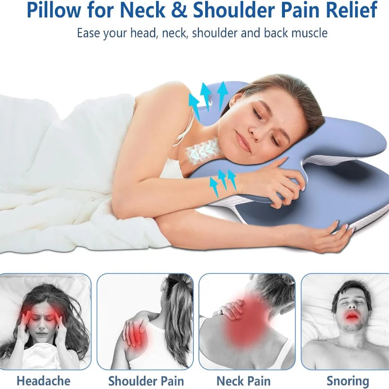 Ergonomic Cervical Memory Foam Pillow – Neck & Shoulder Pain Relief with Ice Silk Pillowcase | Orthopedic Sleeping Support