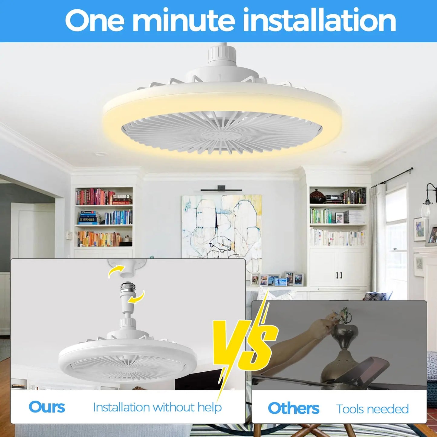 “2-in-1 Ceiling Fan Lamp with Remote – Energy-Saving, E27 Base, Infinitely Dimmable LED Light”
