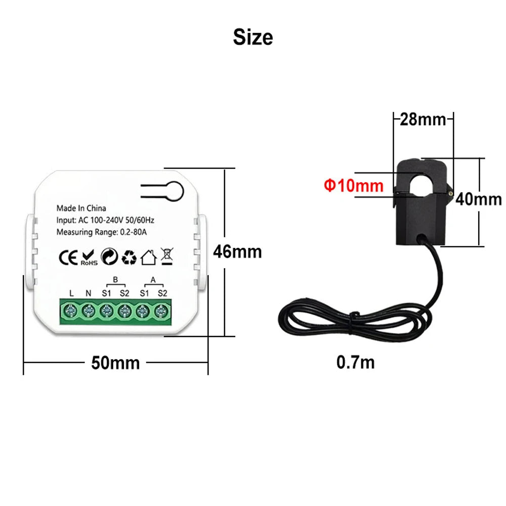 “Tuya WiFi Smart Energy Meter for Solar PV Systems – Bidirectional Power Monitor with CT Sensor & App Control”