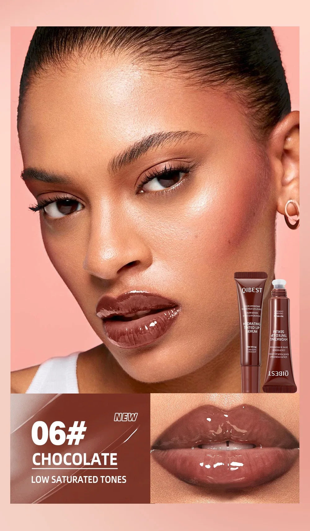 Crystal Dark Brown Mirror Water Lip Gloss Nude Lip Glaze Transparent Glass Oil Waterproof Liquid Lipstick Clear Tint Makeup