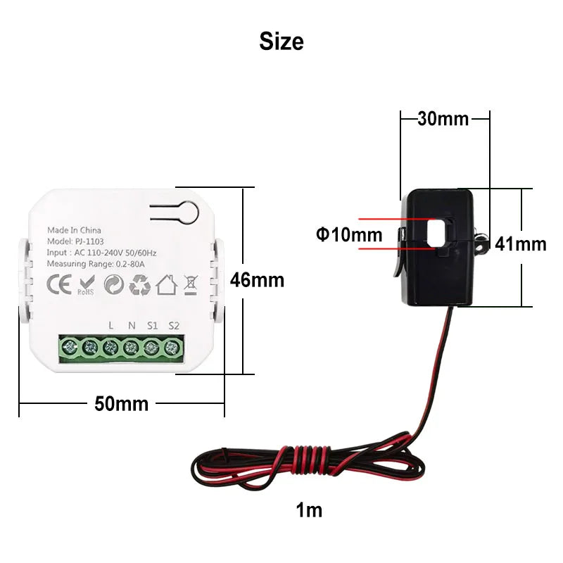 “Tuya Smart WiFi Energy Monitor 80A – Real-Time Power Consumption Meter with CT Clamp Sensor”