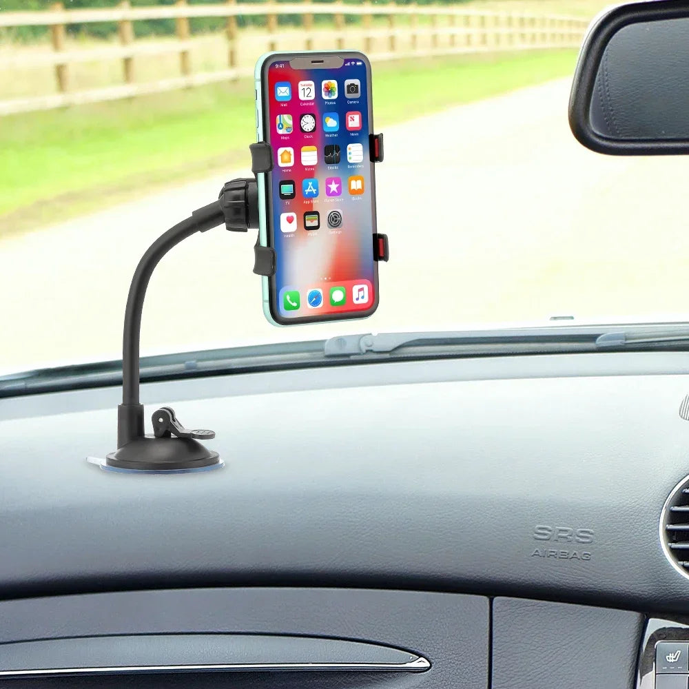 Universal Car Phone Holder – 360° Rotating Windshield & Dashboard Mount for Smartphone & GPS