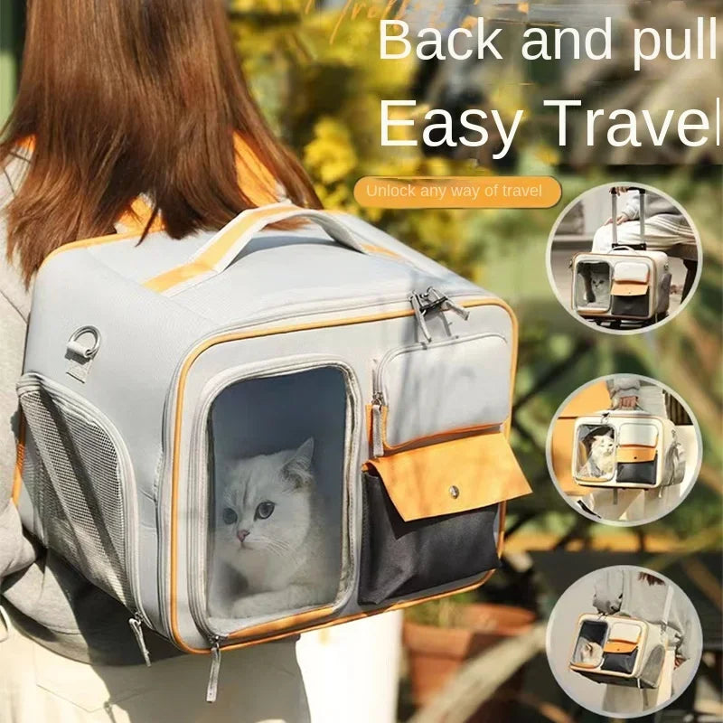 Portable Pet Travel Trolley for Small Dogs & Cats β Lightweight Rolling Carrier with Breathable Design