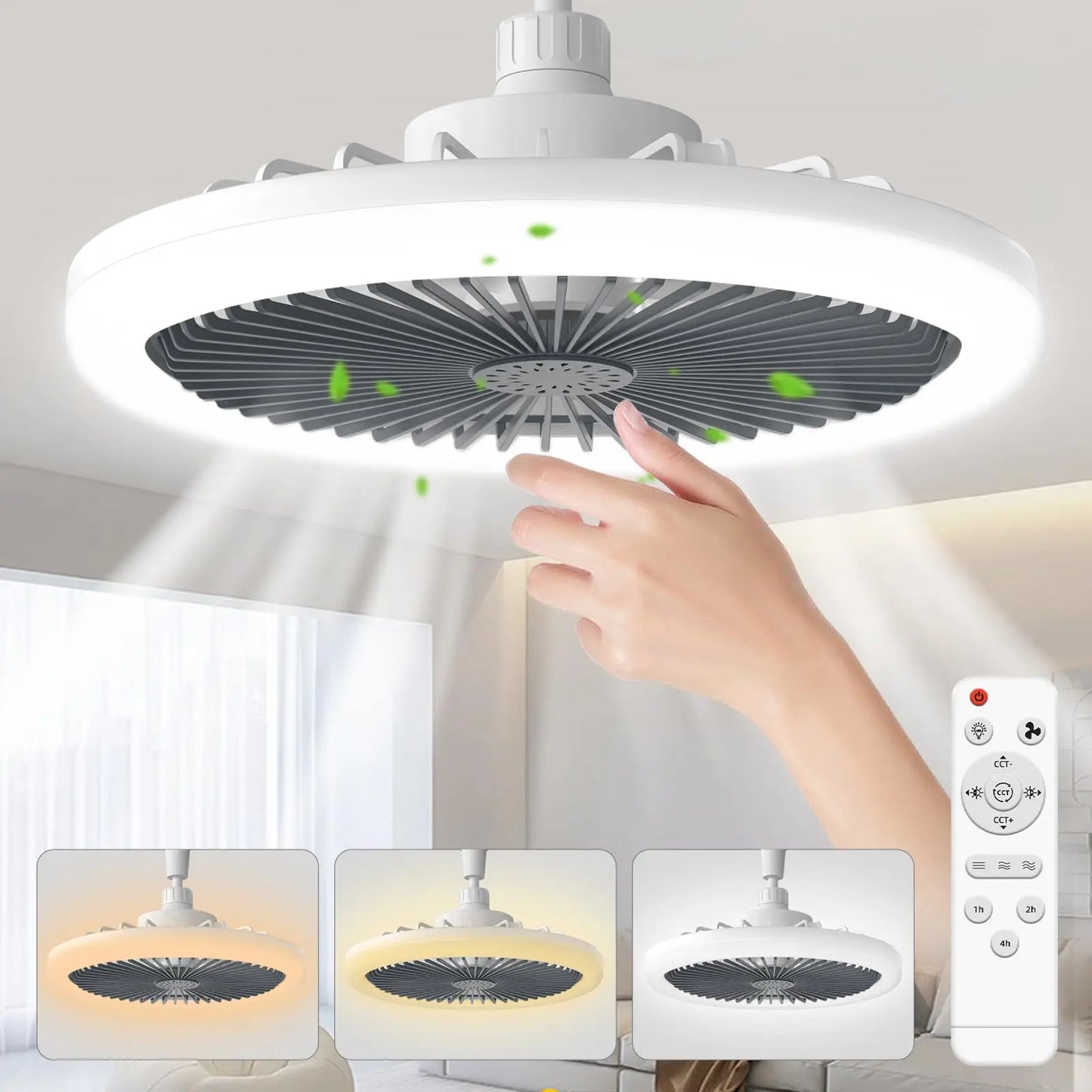“2-in-1 Ceiling Fan Lamp with Remote – Energy-Saving, E27 Base, Infinitely Dimmable LED Light”