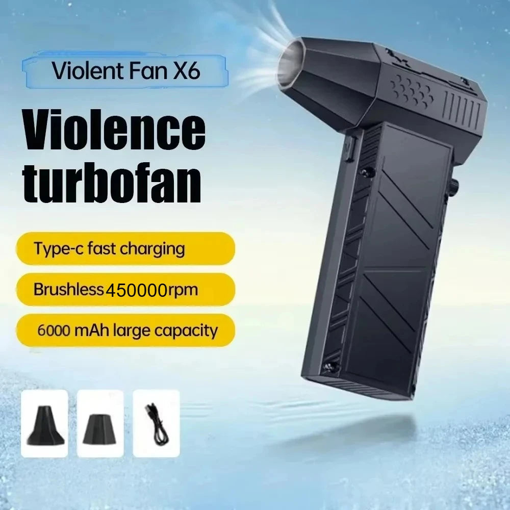 X6 Turbo Jet Fan – 450,000RPM Brushless Air Blower & Vacuum Cleaner, USB-C Fast Charging, 6000mAh Battery