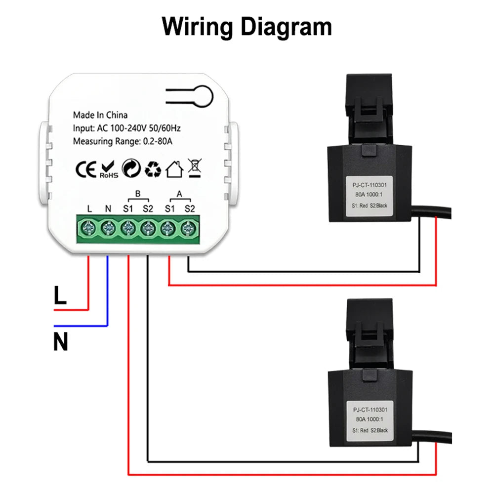 “Tuya WiFi Smart Energy Meter for Solar PV Systems – Bidirectional Power Monitor with CT Sensor & App Control”