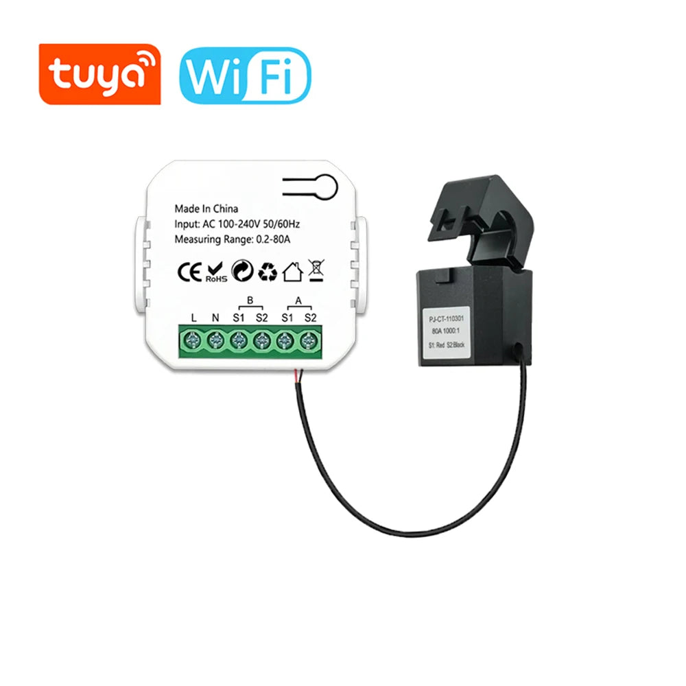 “Tuya WiFi Smart Energy Meter for Solar PV Systems – Bidirectional Power Monitor with CT Sensor & App Control”