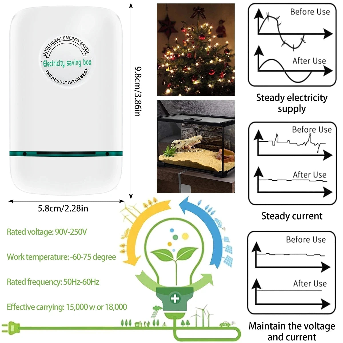 “Pro Power Save Energy Saver Box 90V–250V | EU/US/UK Plug | Household & Commercial Power Saving Device”