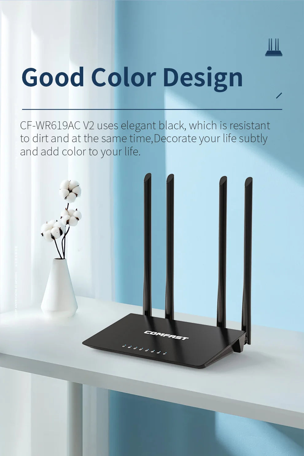 COMFAST AC1200 Dual Band WiFi Router – 1200Mbps MU-MIMO Wireless Router with 4×5dBi Antennas (2.4GHz & 5.8GHz)