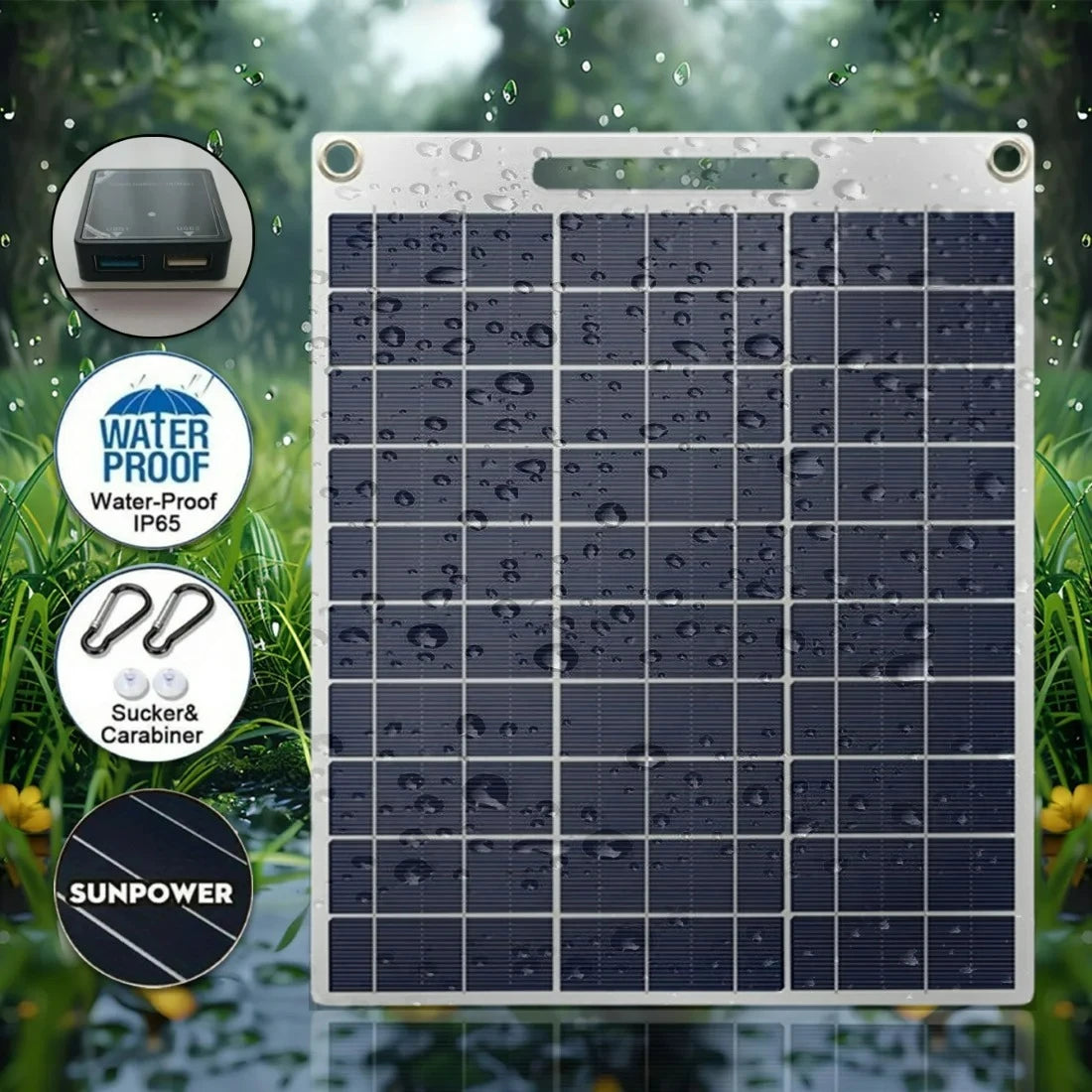 “Portable Waterproof Solar Charger 30W–40W – Dual USB Fast Charging for Phones & Outdoor Use”