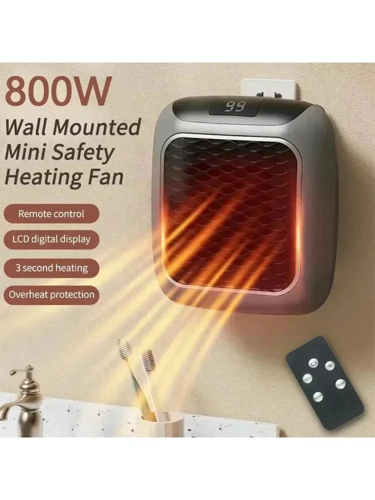“Wall-Mounted Electric Heater 800W – Energy-Saving Fast Heating with Remote Control (EU Plug)”