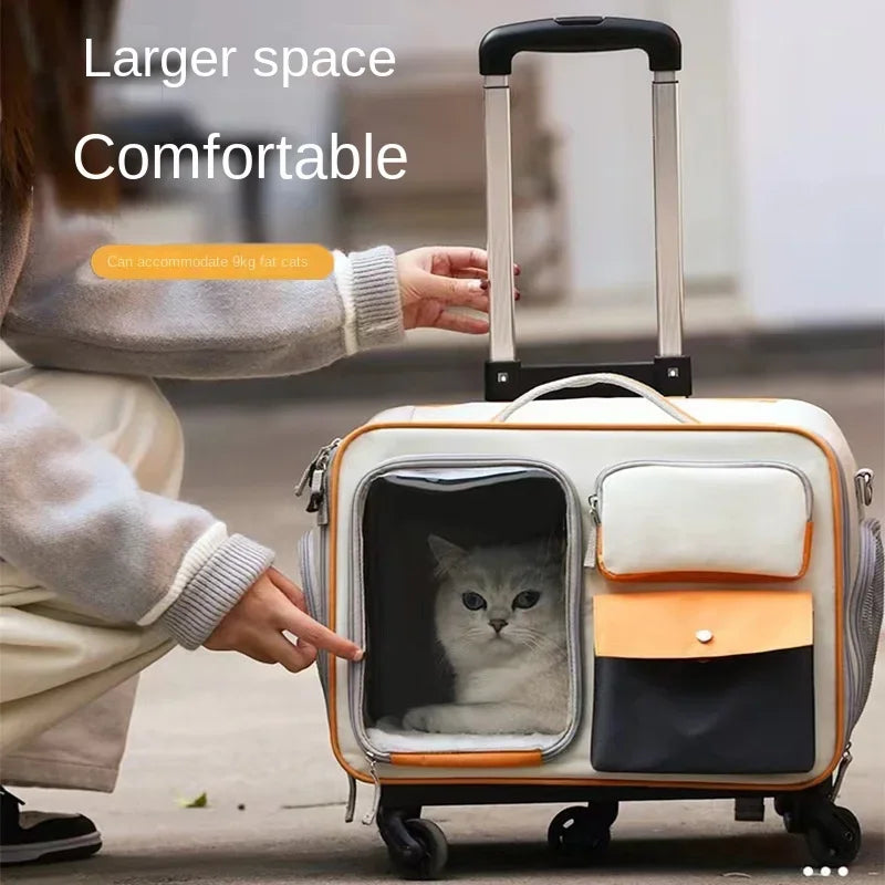 Portable Pet Travel Trolley for Small Dogs & Cats β Lightweight Rolling Carrier with Breathable Design