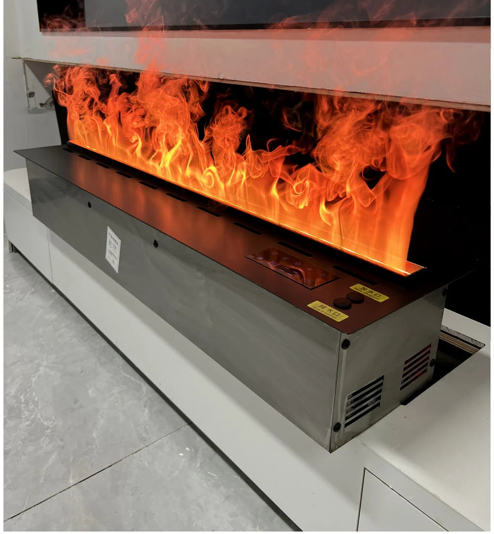 “Smart Electric Fireplace Insert with RGB Mist Flame, Real Wood Sound & Energy Saving – App Controlled”