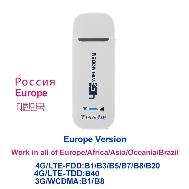 TIANJIE 4G LTE USB WiFi Dongle Router – 150Mbps Wireless Modem with Qualcomm CAT4 Chipset