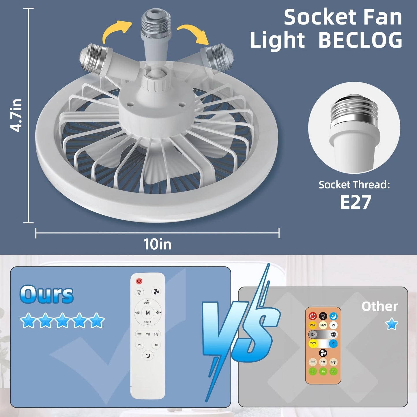 “2-in-1 Ceiling Fan Lamp with Remote – Energy-Saving, E27 Base, Infinitely Dimmable LED Light”