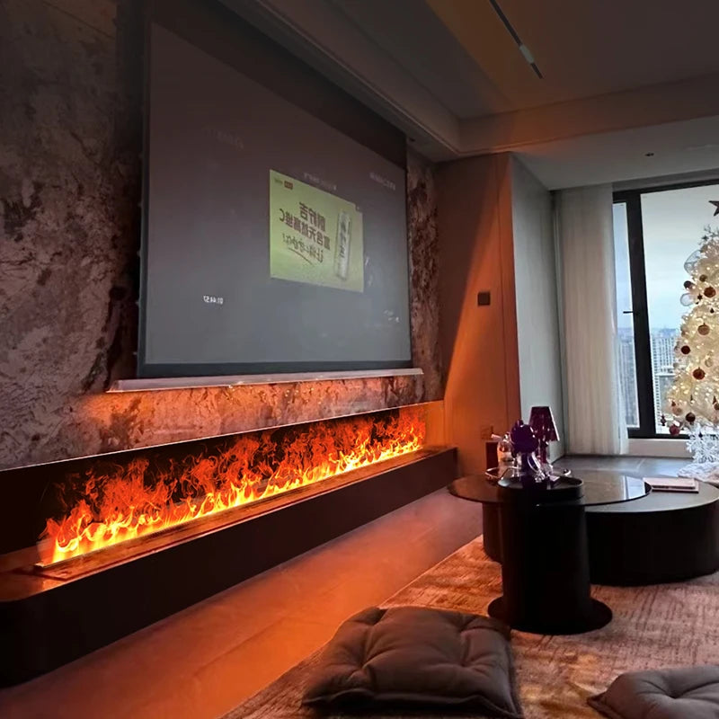 “Smart Electric Fireplace Insert with RGB Mist Flame, Real Wood Sound & Energy Saving – App Controlled”