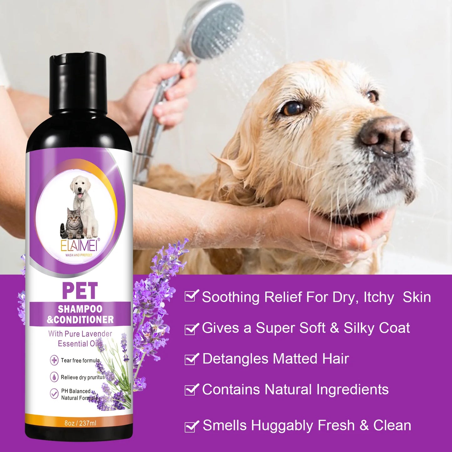 Natural Dog Shampoo – Anti-Stain, Moisturizing, Itch Relief & Hair Care (237ml)