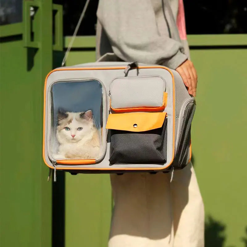 Portable Pet Travel Trolley for Small Dogs & Cats β Lightweight Rolling Carrier with Breathable Design