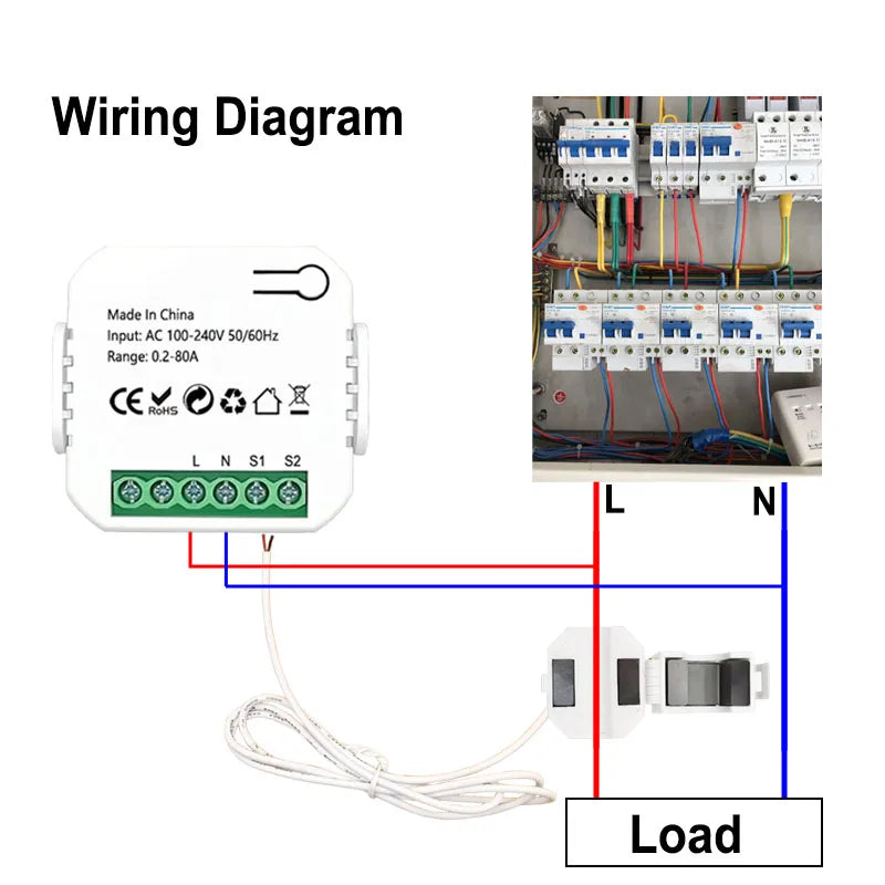 WiFi Digital Energy Meter 80A with Current Sensor Clamp Tuya Smart Life App Monitor Voltage Current Power 110V 240V 50/60Hz