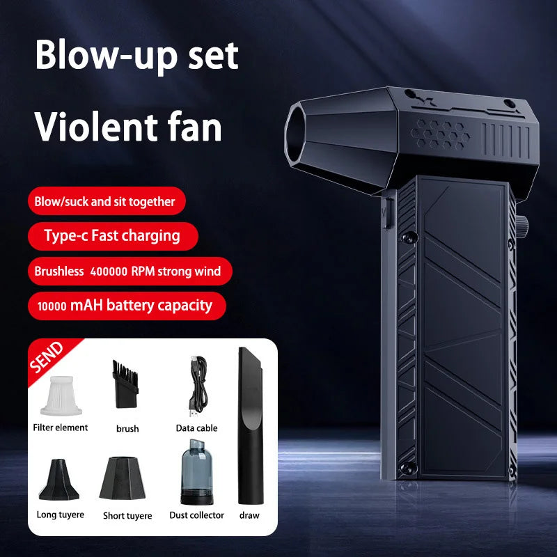 400000RPM Powerful Air Blower & Vacuum Cleaner – USB-C Rechargeable, Brushless Motor, Strong Wind Dust Remover