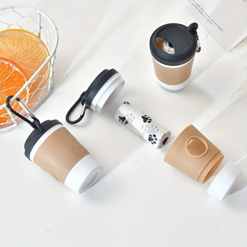 "Portable Dog Waste Bag Dispenser – Coffee Cup Style Poop Bag Holder for Dog Walking"