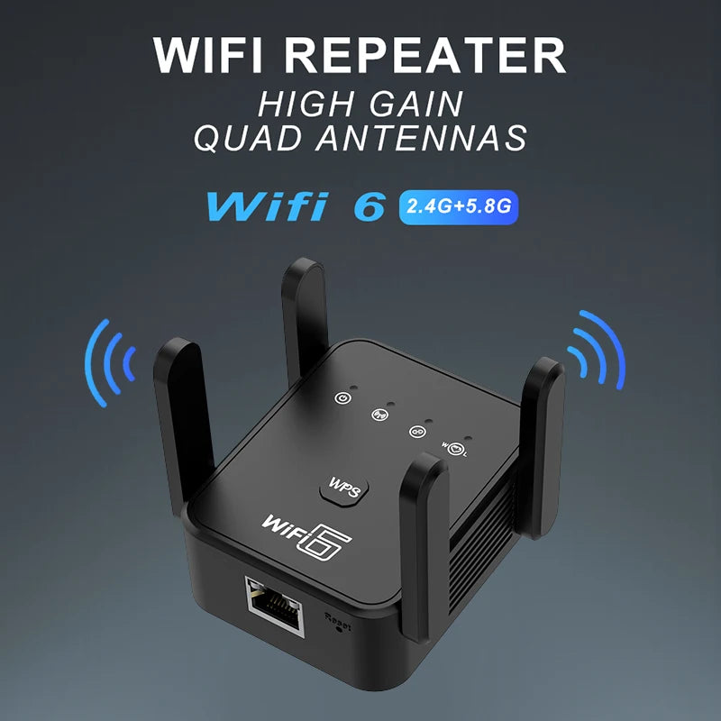 WiFi 6 Repeater AX1800 – Dual Band 2.4GHz & 5GHz Signal Booster with WPA3 and Gigabit Port