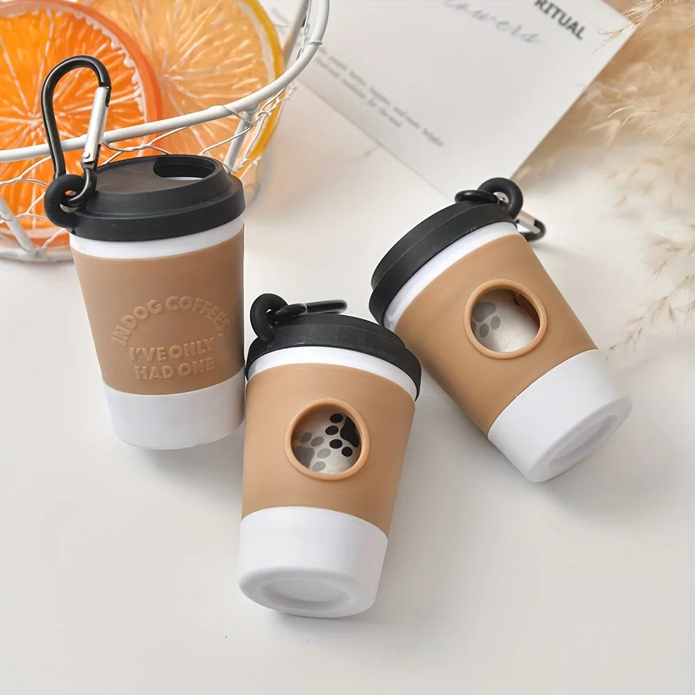 "Portable Dog Waste Bag Dispenser – Coffee Cup Style Poop Bag Holder for Dog Walking"