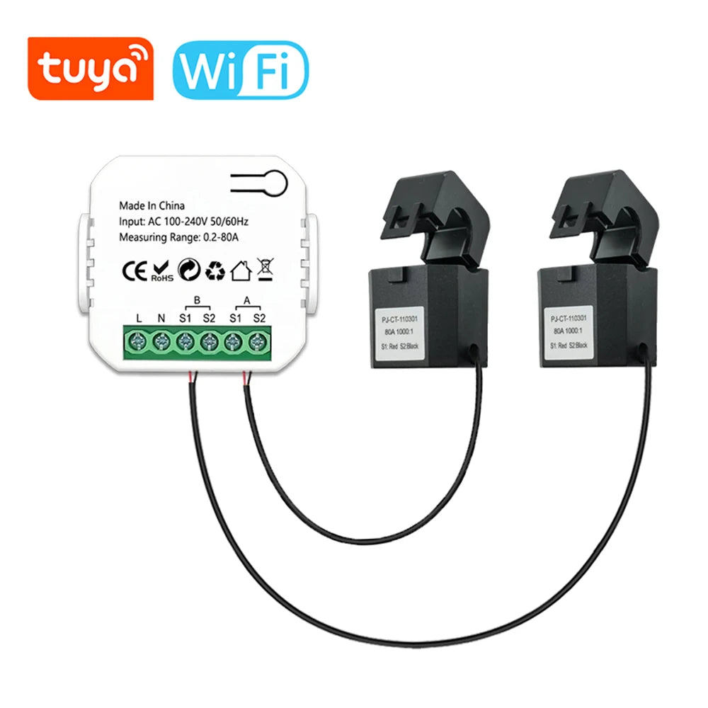 “Tuya WiFi Smart Energy Meter for Solar PV Systems – Bidirectional Power Monitor with CT Sensor & App Control”
