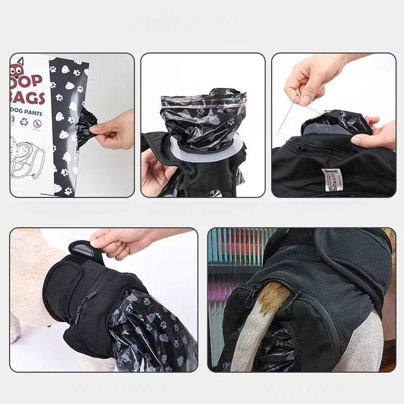 “Reusable Dog Diaper Pants with Disposable Poop Bags – Portable & Washable for Outdoor Walks”