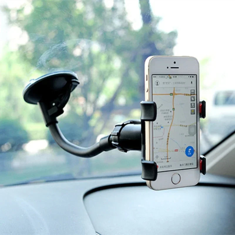 Universal Car Phone Holder – 360° Rotating Windshield & Dashboard Mount for Smartphone & GPS