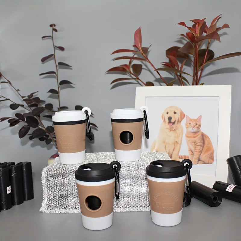 "Portable Dog Waste Bag Dispenser – Coffee Cup Style Poop Bag Holder for Dog Walking"