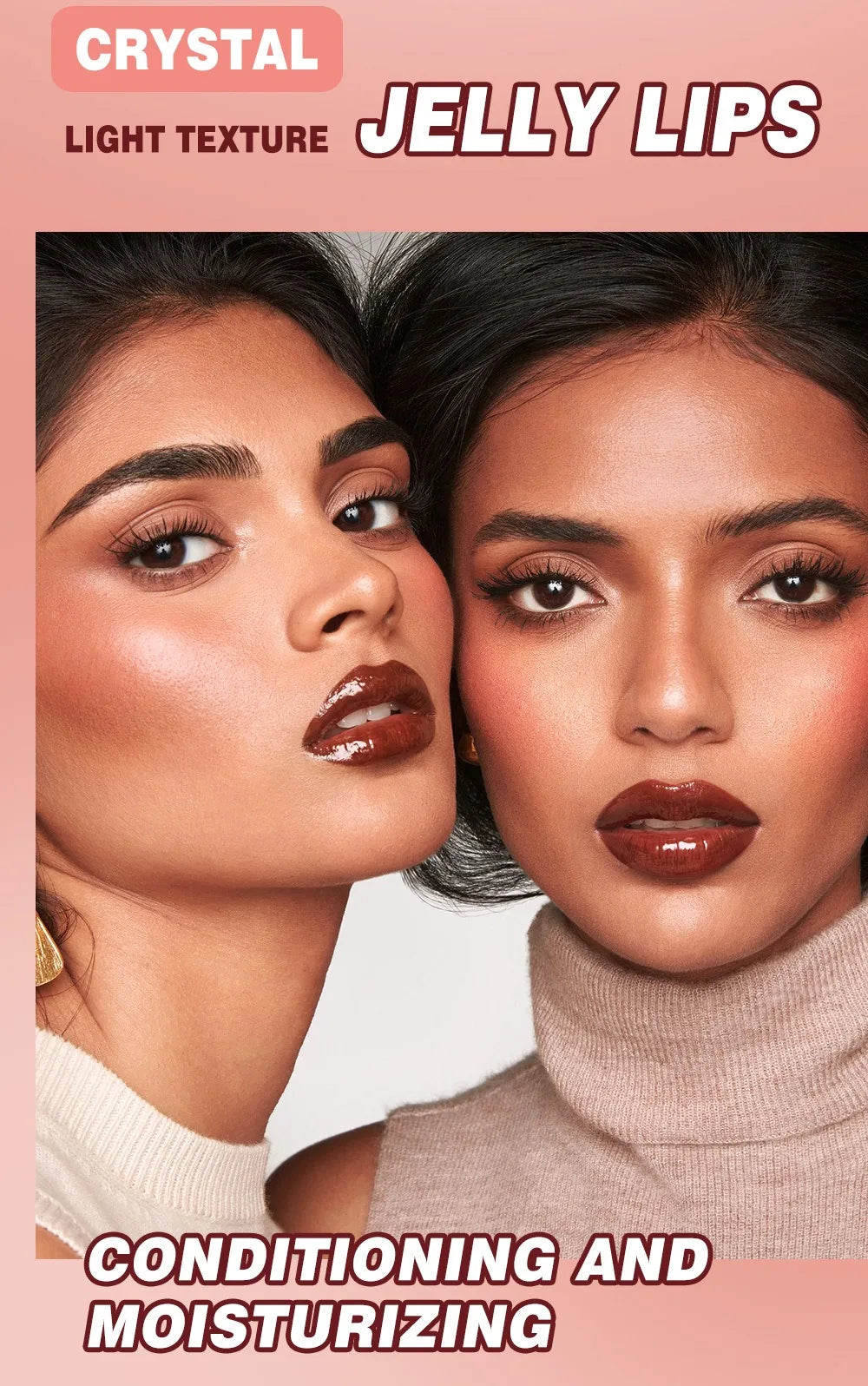 Crystal Dark Brown Mirror Water Lip Gloss Nude Lip Glaze Transparent Glass Oil Waterproof Liquid Lipstick Clear Tint Makeup