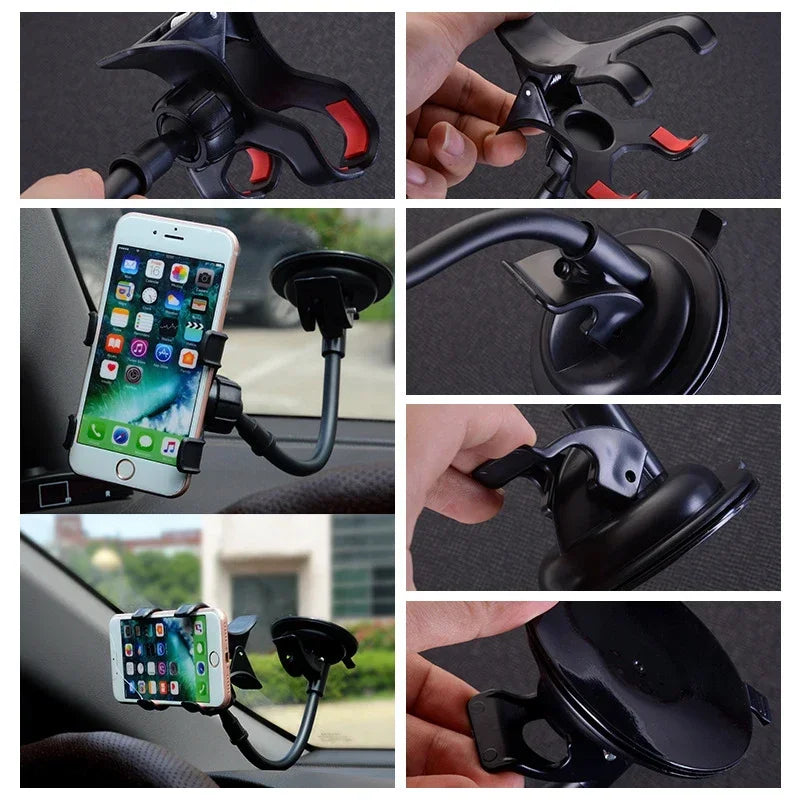Universal Car Phone Holder – 360° Rotating Windshield & Dashboard Mount for Smartphone & GPS