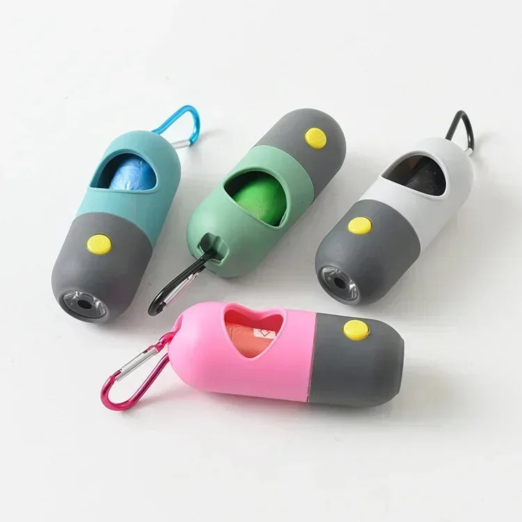Portable Dog Waste Bag Dispenser with LED Light β Outdoor Poop Bag Holder with Clip for Walking and Hiking