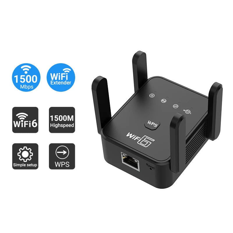 WiFi 6 Repeater AX1800 – Dual Band 2.4GHz & 5GHz Signal Booster with WPA3 and Gigabit Port