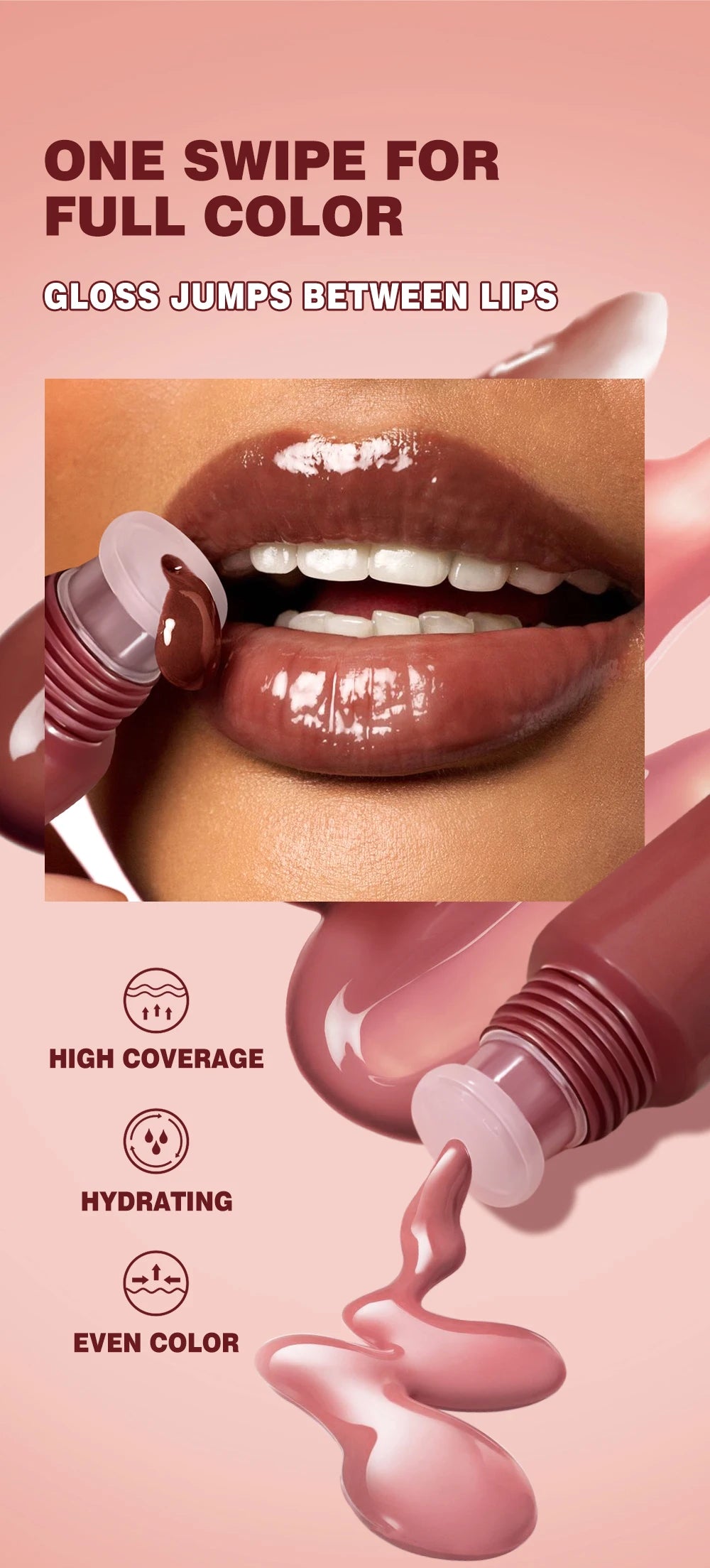 1PC Moisturizing Lip Gloss, Waterproof and Sweatproof, Easy to Apply, Non Fading, Non Staining, Creating Perfect Lip Makeup