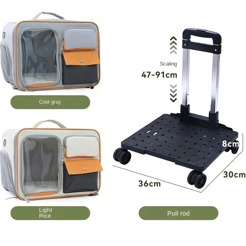Portable Pet Travel Trolley for Small Dogs & Cats β Lightweight Rolling Carrier with Breathable Design