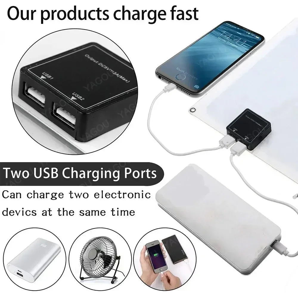 “Portable Waterproof Solar Charger 30W–40W – Dual USB Fast Charging for Phones & Outdoor Use”