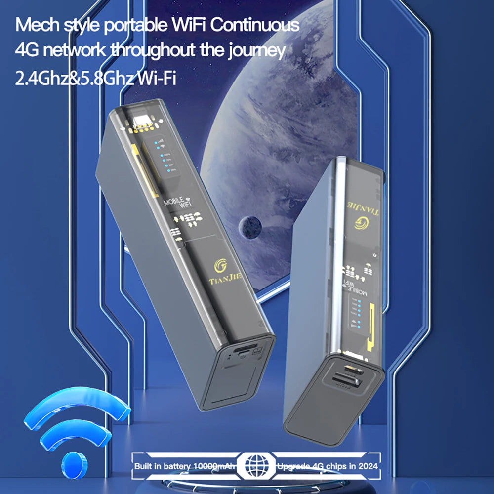 TIANJIE MF310 Mifi With Wifi Hotspot,SIM Mobile Wifi,10000mAh 4G LTE Portable Wifi Router,150Mbps High Speed for Global Journeys