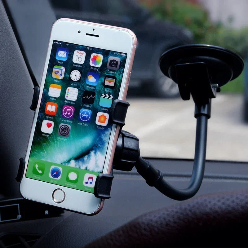 Universal Car Phone Holder – 360° Rotating Windshield & Dashboard Mount for Smartphone & GPS