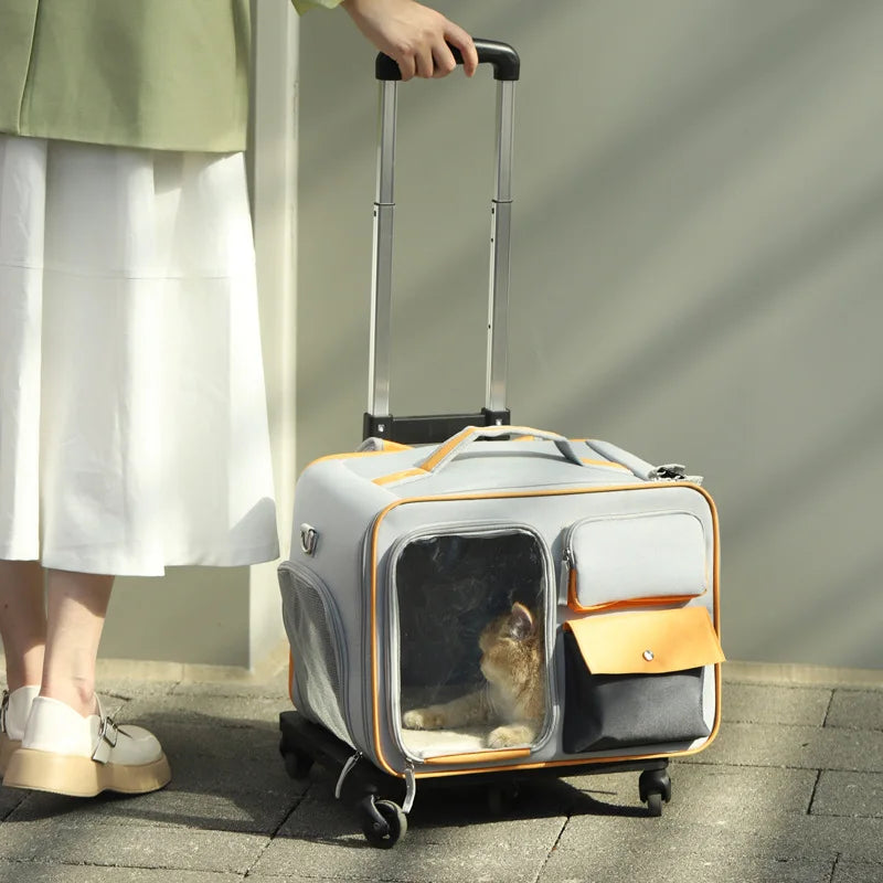 Portable Pet Travel Trolley for Small Dogs & Cats β Lightweight Rolling Carrier with Breathable Design