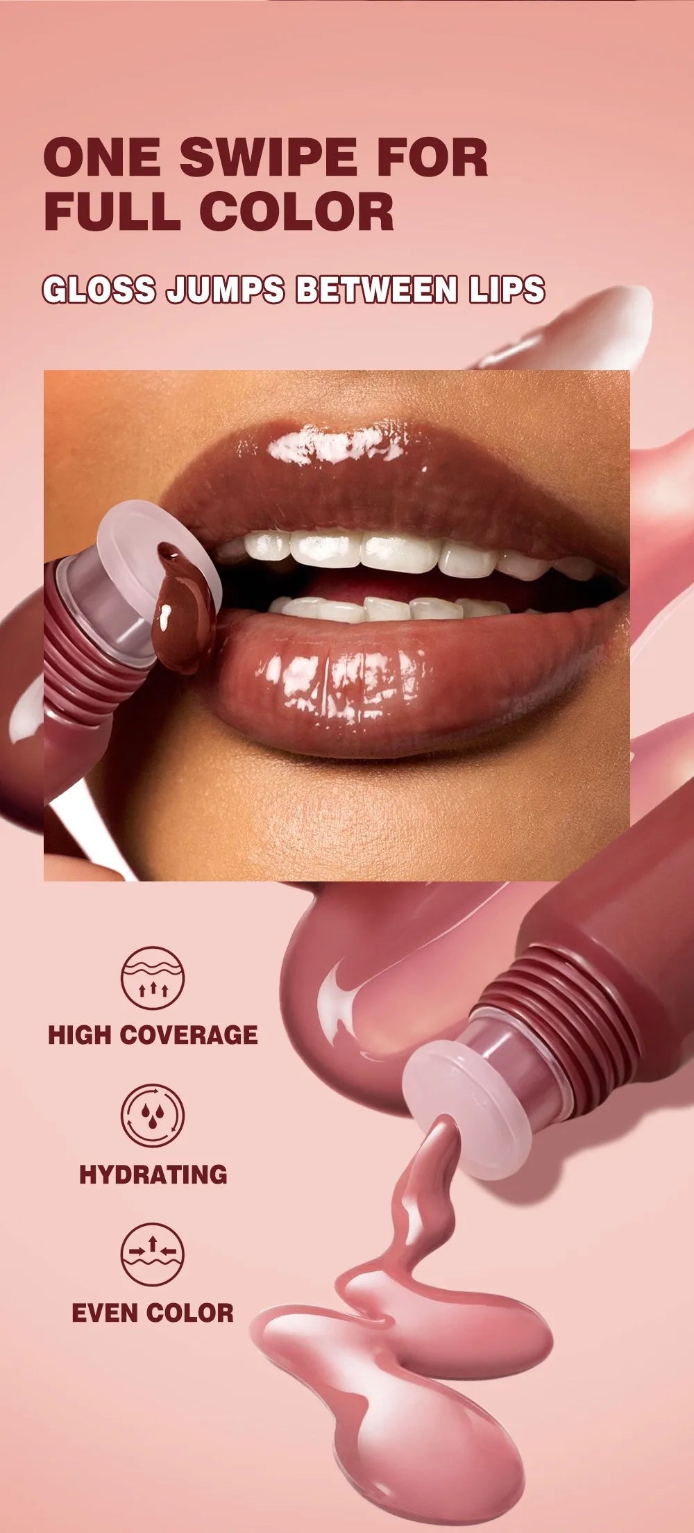 Crystal Dark Brown Mirror Water Lip Gloss Nude Lip Glaze Transparent Glass Oil Waterproof Liquid Lipstick Clear Tint Makeup