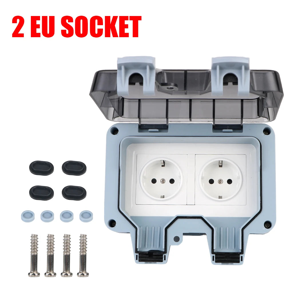 Outdoor Waterproof Double EU Wall Socket – 16A Power Outlet with Switch & USB-C