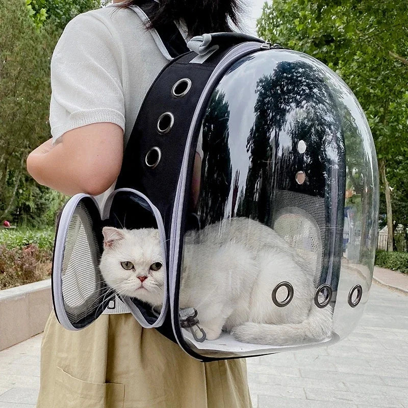 "Transparent Cat Carrier Backpack – Breathable Space Capsule Pet Travel Bag for Cats & Puppies"