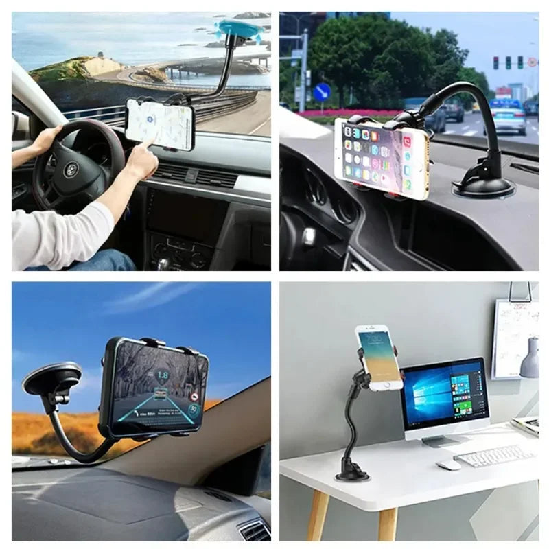 Universal Car Phone Holder – 360° Rotating Windshield & Dashboard Mount for Smartphone & GPS