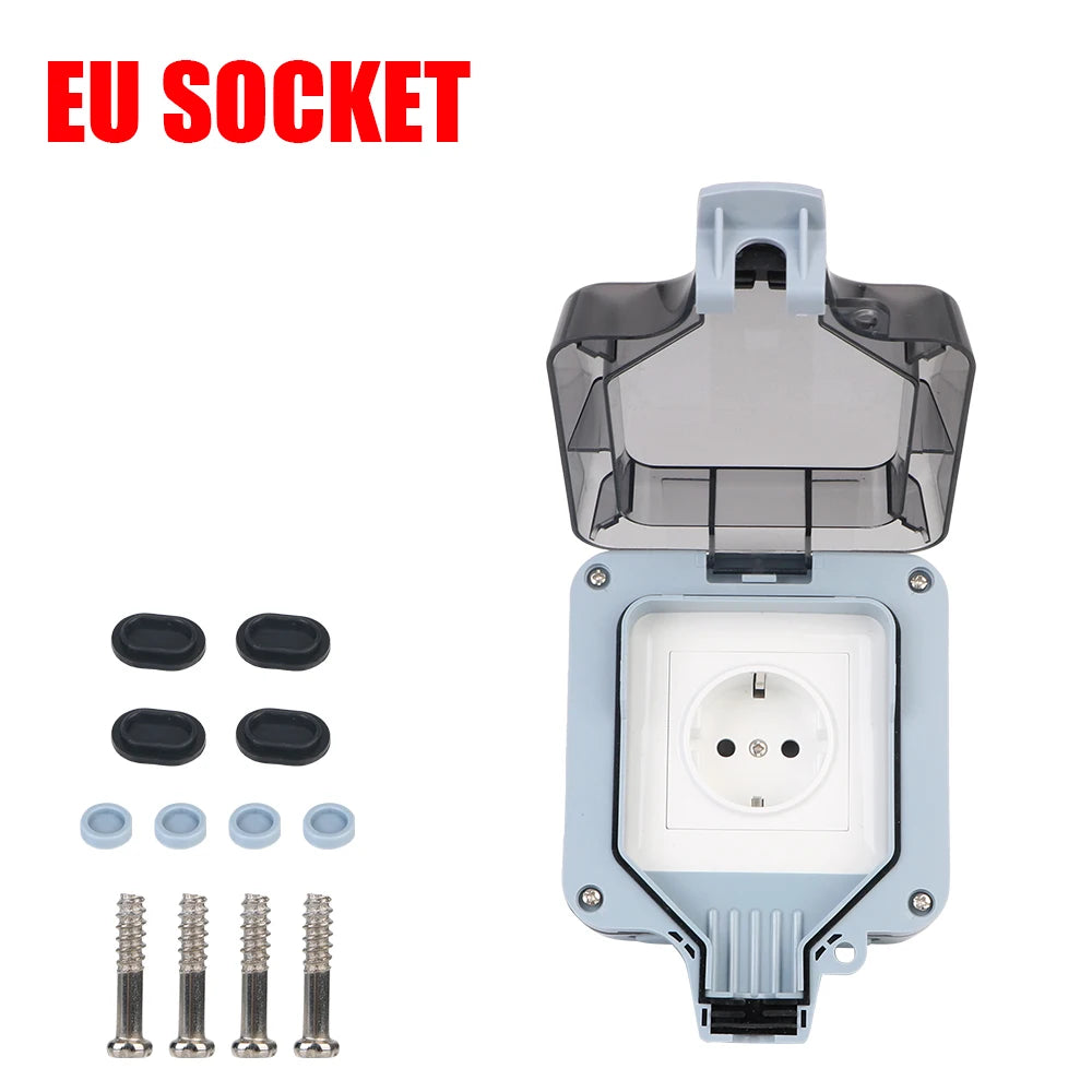 Outdoor Waterproof Double EU Wall Socket – 16A Power Outlet with Switch & USB-C